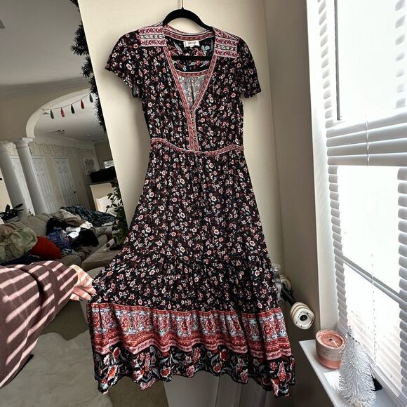 Cottagecore Staring black and pink floral midi dress - Picture 4 of 15